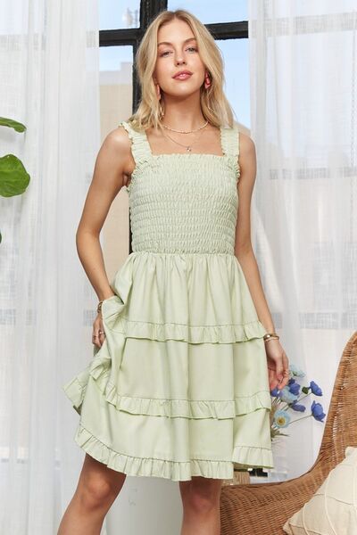 ADORA gesmoktes, gerafftes Minikleid mit breiten Trägern