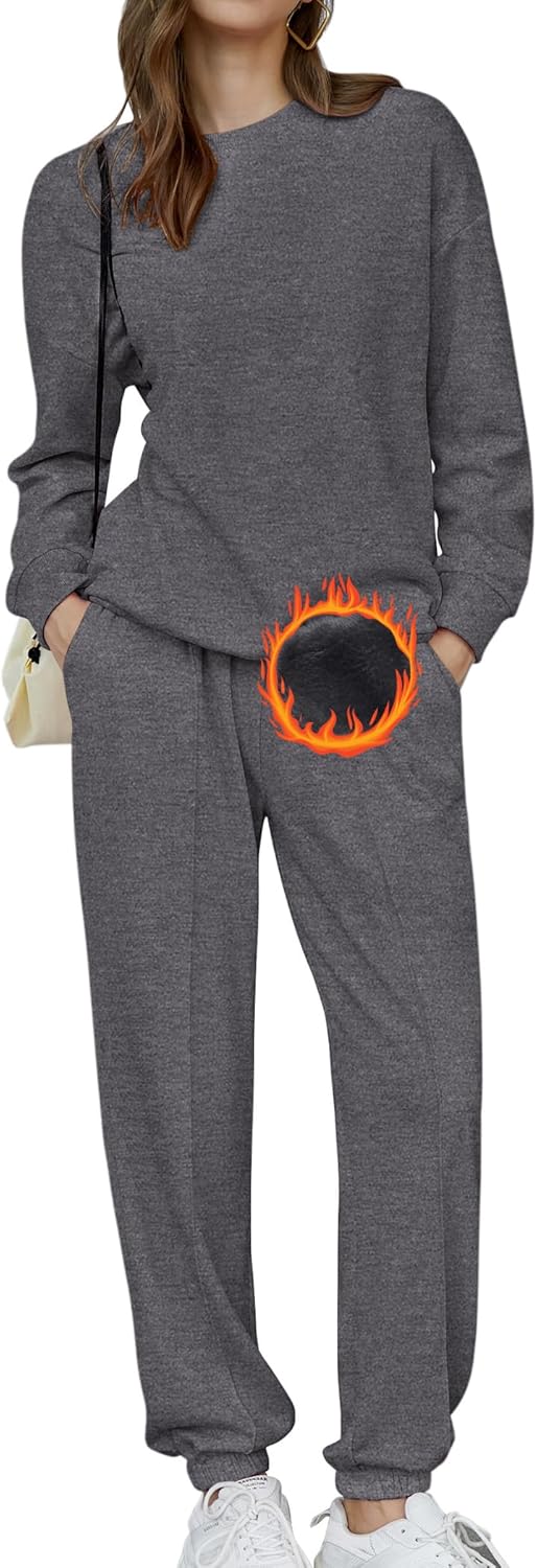 🎄Liquidations de Noël🔥Ensemble Deux Pièces pour Femme, Survêtement Oversize en Polaire, Tenue d'Hiver Doublée Sherpa, Sweat-shirt et Pantalon de Survêtement