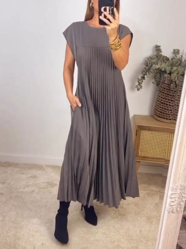 Robe longue plissée évasée à manches courtes pour femme (achetez-en 2, livraison gratuite)