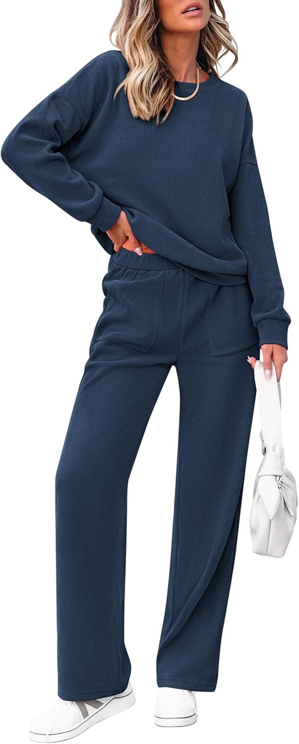 Damen Baumwoll-Zweiteiler Oversized Half-Zip Sweatshirt mit weiter Hose Lässiger Anzug