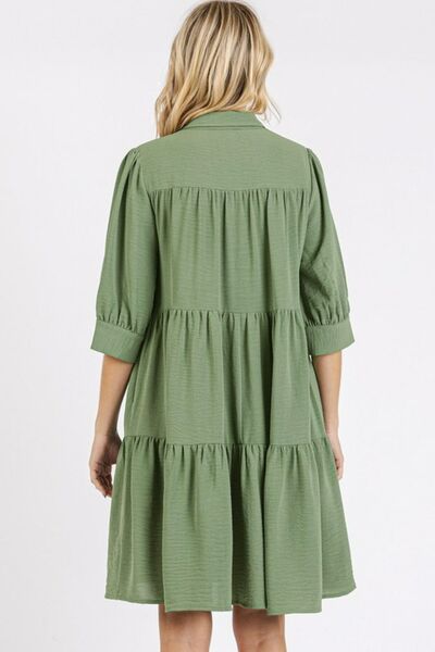 Mittoshop Hemd-Kleid mit Stufenrock, Hemdkragen und Knopf-Detail
