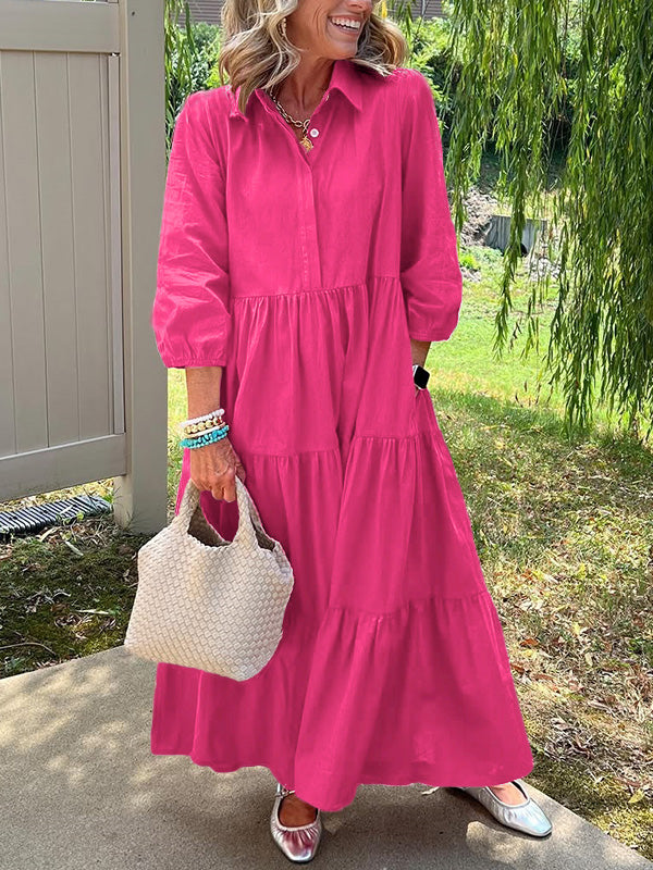 RÄUMUNGSVERKAUF🔥 Lockeres Baumwoll-Leinen-Kleid mit Revers - zollfrei