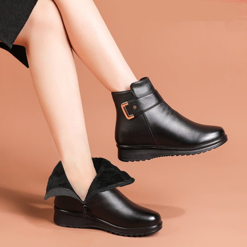 🔥Dernière promotion : 50 % de réduction – Bottes orthopédiques en cuir véritable et laine avec boucle métallique pour femme