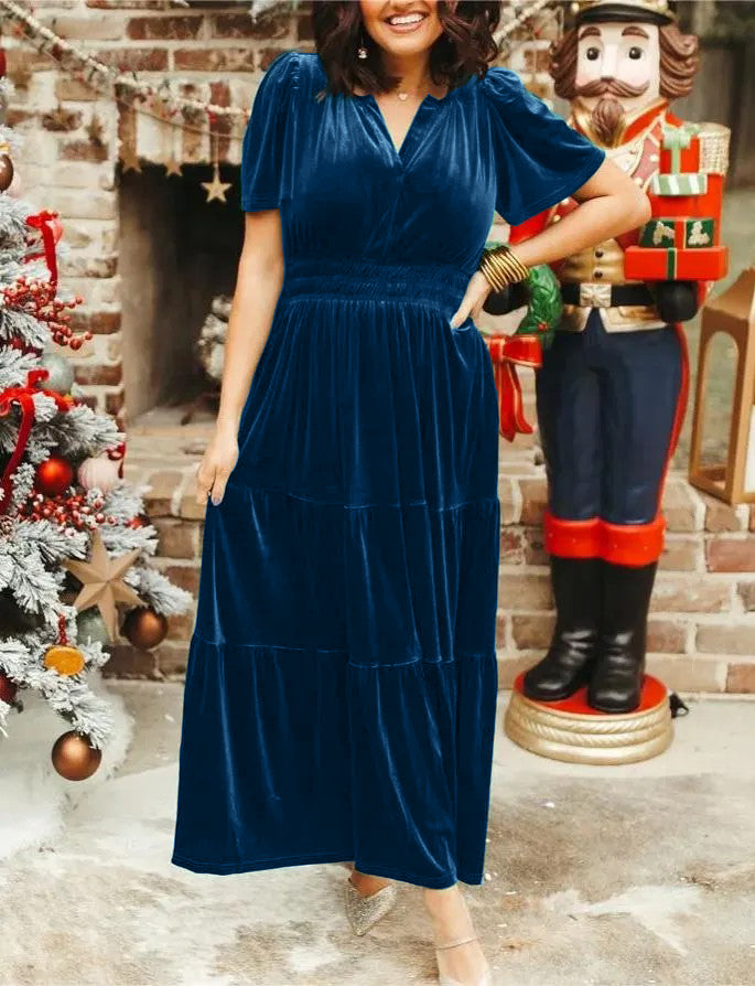 Nouvelle robe longue étagée en velours pour femme (2 achetées, livraison gratuite)
