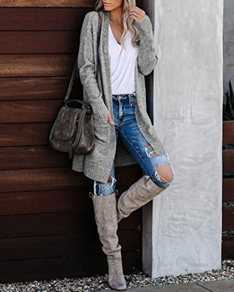 🔥Plus que 36 articles en stock - Gilet décontracté surdimensionné en maille avec poches pour femme