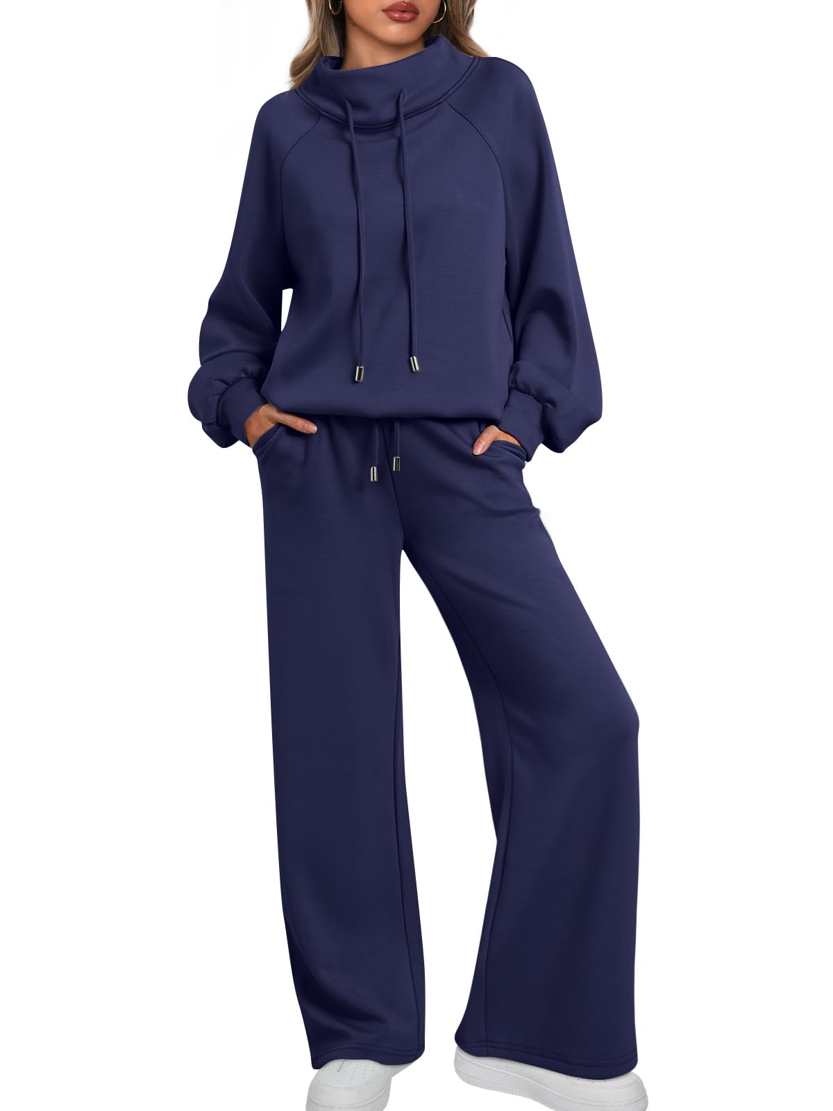🎄Weihnachts-Ausverkauf 🔥 Damen Oversize Zweiteiler Rundhals-Sweatshirt mit Kordelzug und weitem Bein Jogginghose Freizeitanzug