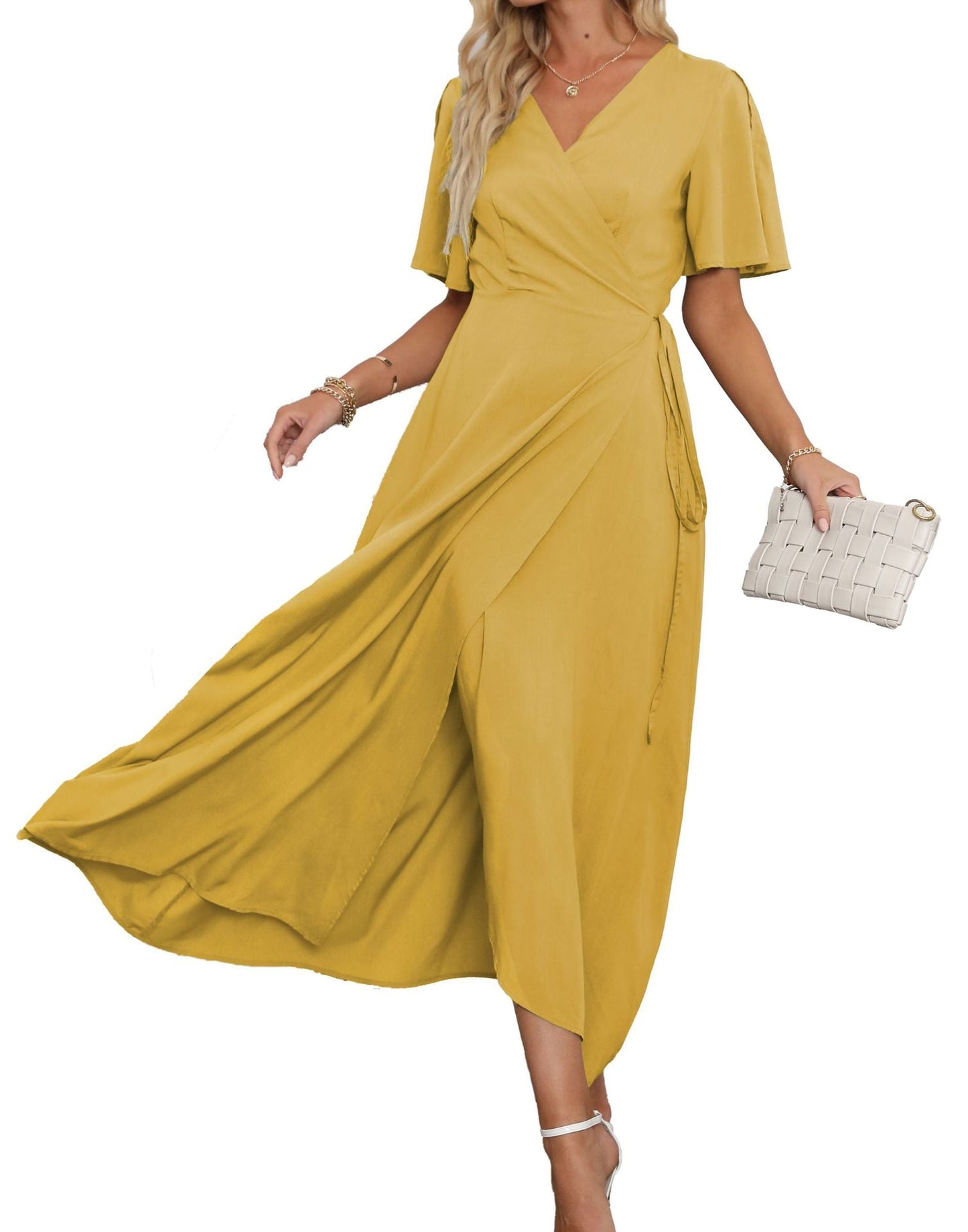 Maxikleid mit V-Ausschnitt und Schlitz