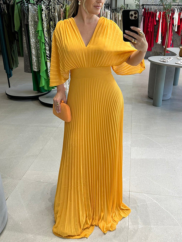 NEU🔥 V-Ausschnitt Chiffon Rückenbindeband Reißverschluss Fledermausärmel Kleid – Steuerfrei