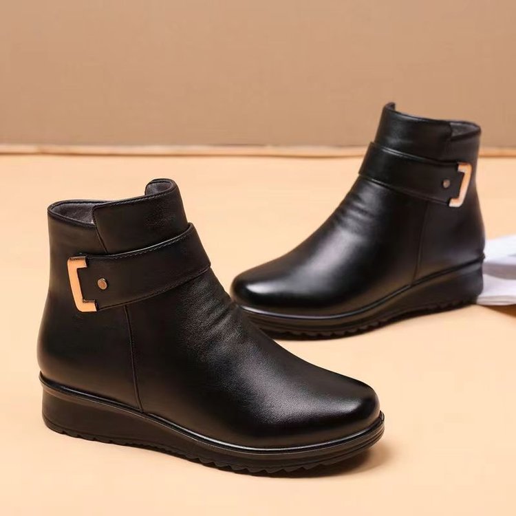 🔥Dernière promotion : 50 % de réduction – Bottes orthopédiques en cuir véritable et laine avec boucle métallique pour femme