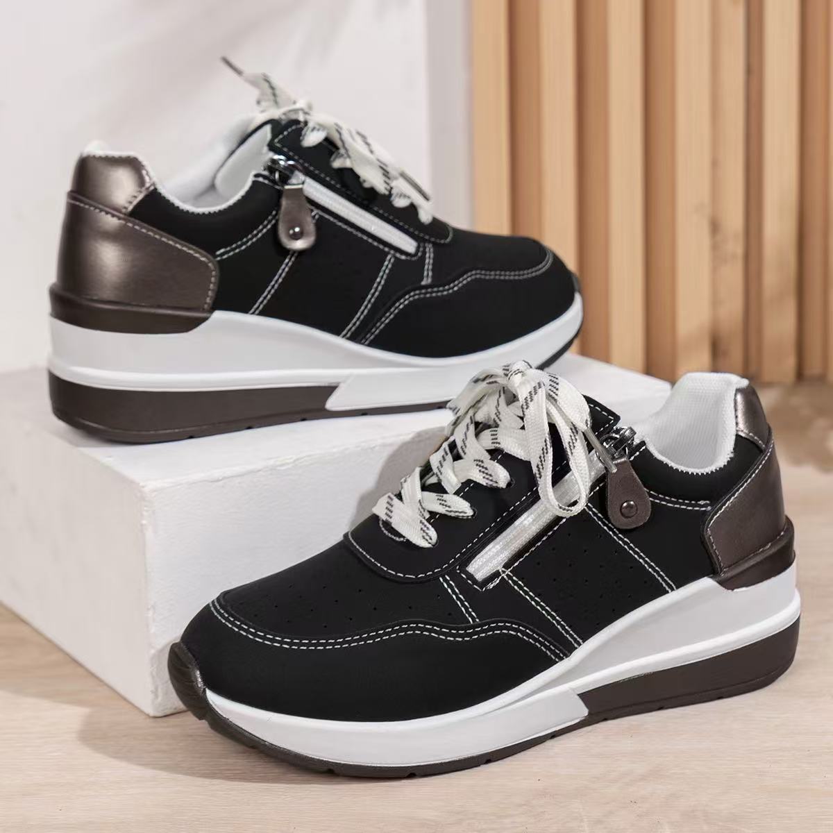 🔥Letzter Tag Promotion 60% RABATT - Bequeme orthopädische Damen-Sneaker mit seitlichem Reißverschluss und dicker Sohle
