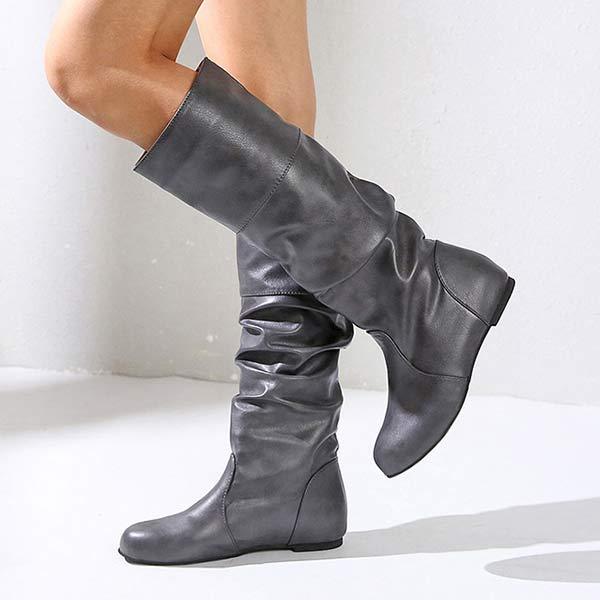 Damen-High-Top-Stiefel mit Falten, flach, für Herbst und Winter