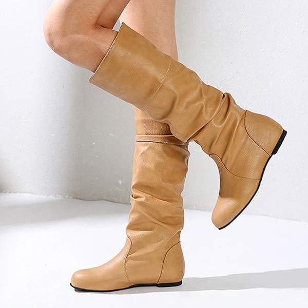 Damen-High-Top-Stiefel mit Falten, flach, für Herbst und Winter