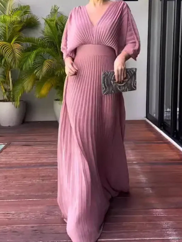 NEU🔥 V-Ausschnitt Chiffon Rückenbindeband Reißverschluss Fledermausärmel Kleid – Steuerfrei