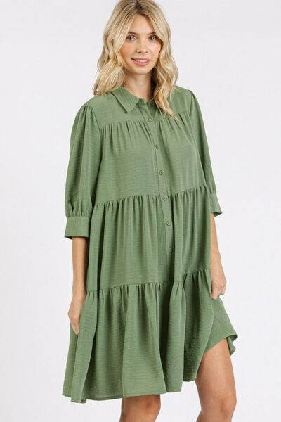 Robe chemise étagée à col et détail boutonné Mittoshop