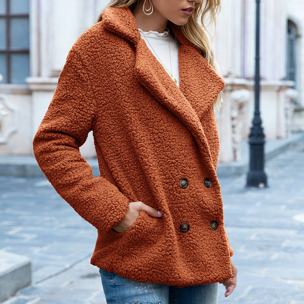 Manteau décontracté épais en peluche pour femme