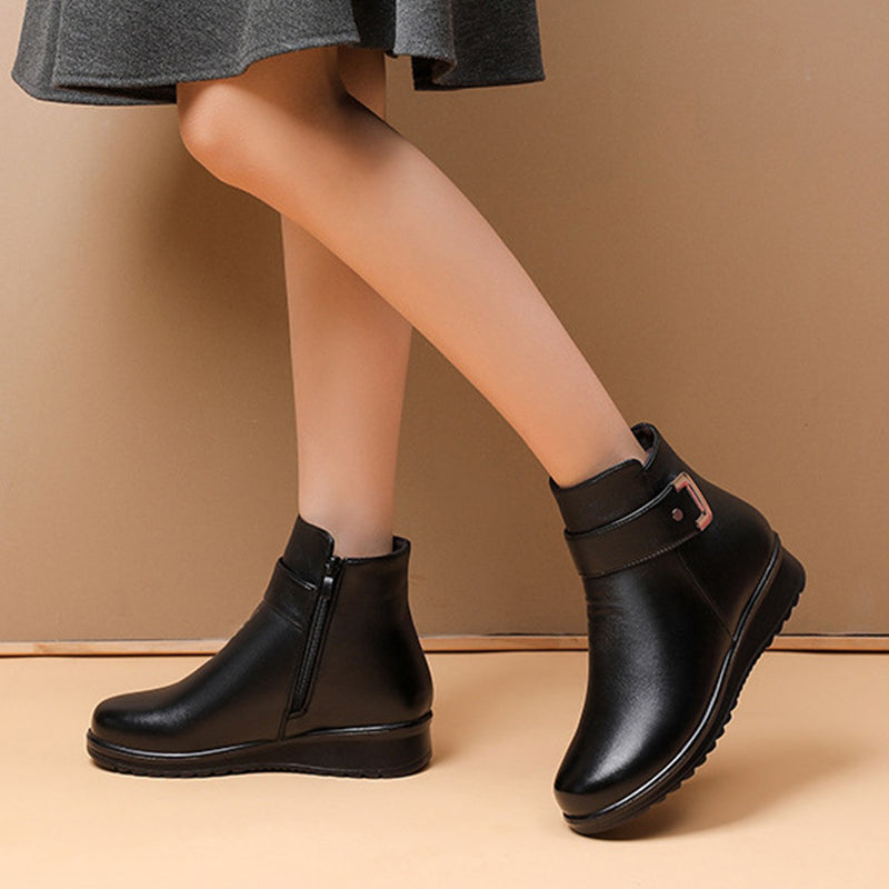 🔥Dernière promotion : 50 % de réduction – Bottes orthopédiques en cuir véritable et laine avec boucle métallique pour femme