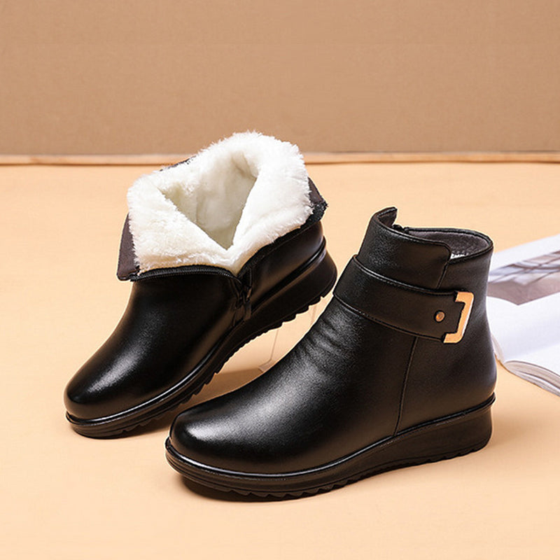 🔥Dernière promotion : 50 % de réduction – Bottes orthopédiques en cuir véritable et laine avec boucle métallique pour femme