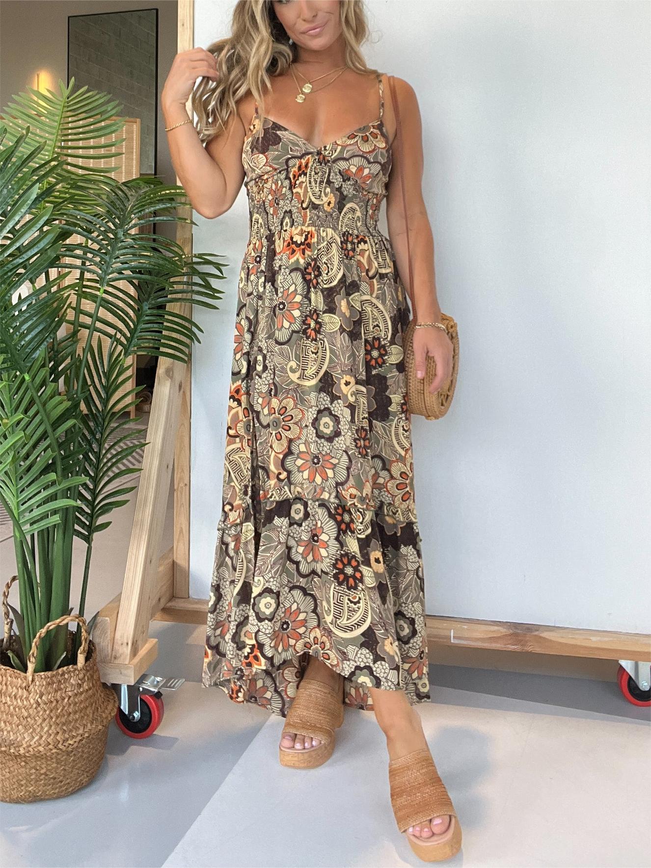 Robe longue fleurie à fines bretelles pour femme (achetez-en 2, la livraison est offerte)