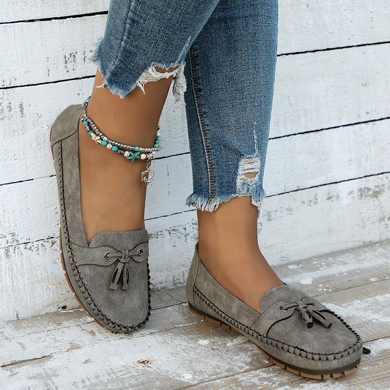 Mocassins pour femme avec nœud, confortables, souples, style vintage