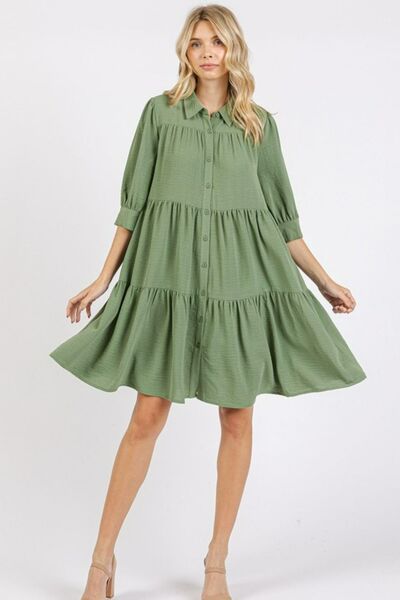 Robe chemise étagée à col et détail boutonné Mittoshop