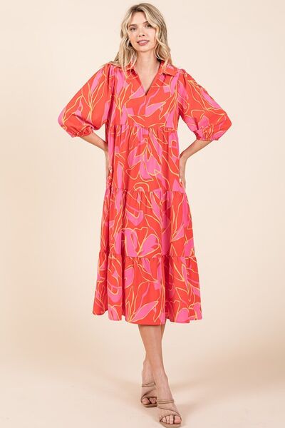Robe midi à col imprimée et étagée Mittoshop