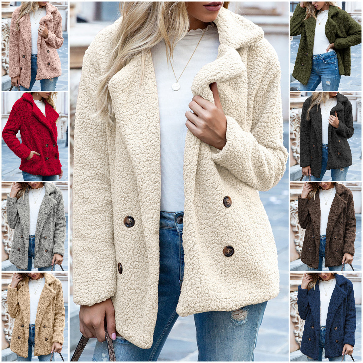 Manteau décontracté épais en peluche pour femme