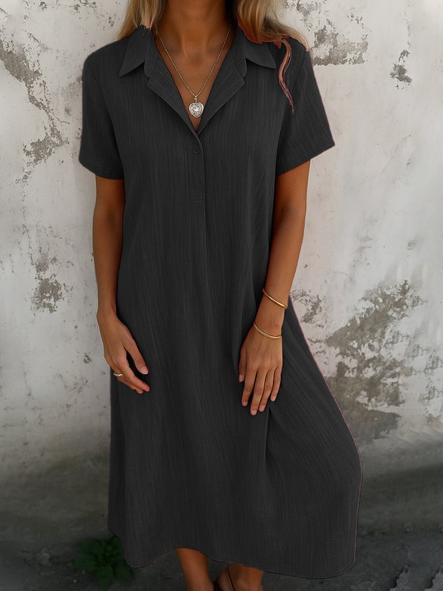 Damen schlichtes Kurzarm-Sommerkleid, Hemdkragen, täglich, Freizeit, Maxi A-Linien-Kleid (2 kaufen, kostenloser Versand)