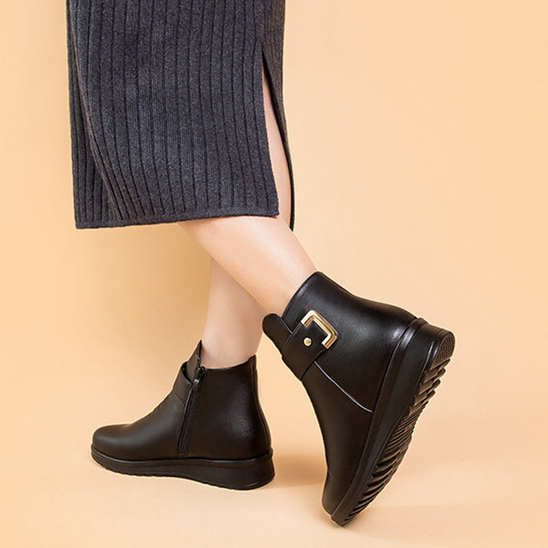 🔥Dernière promotion : 50 % de réduction – Bottes orthopédiques en cuir véritable et laine avec boucle métallique pour femme