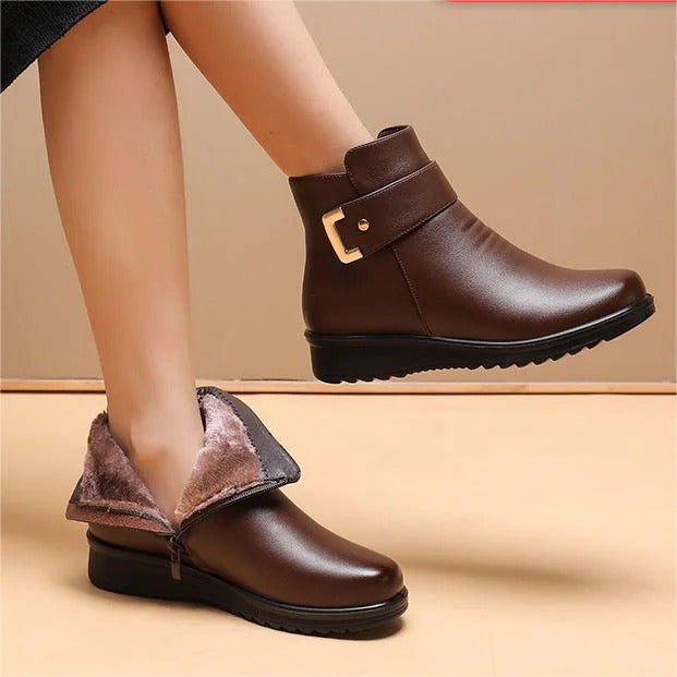 🔥Dernière promotion : 50 % de réduction – Bottes orthopédiques en cuir véritable et laine avec boucle métallique pour femme