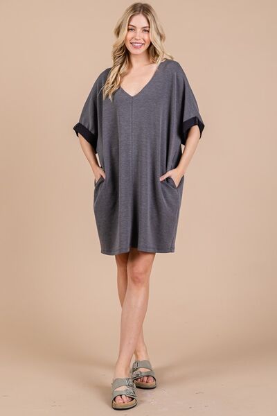 Robe Femme Col V Manches Mi-Longues