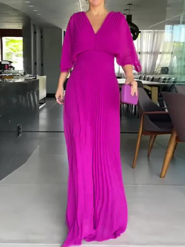 NEU🔥 V-Ausschnitt Chiffon Rückenbindeband Reißverschluss Fledermausärmel Kleid – Steuerfrei