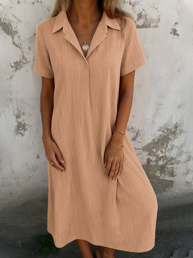 Damen schlichtes Kurzarm-Sommerkleid, Hemdkragen, täglich, Freizeit, Maxi A-Linien-Kleid (2 kaufen, kostenloser Versand)