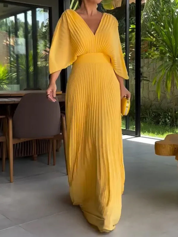 NEU🔥 V-Ausschnitt Chiffon Rückenbindeband Reißverschluss Fledermausärmel Kleid – Steuerfrei