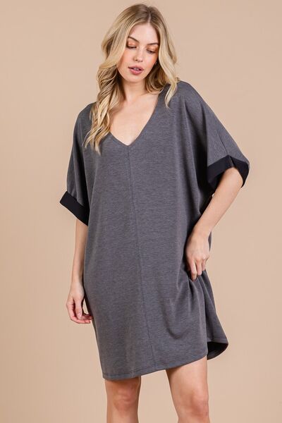 Robe Femme Col V Manches Mi-Longues