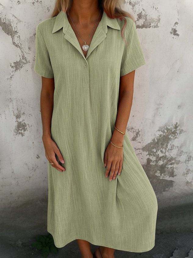 Damen schlichtes Kurzarm-Sommerkleid, Hemdkragen, täglich, Freizeit, Maxi A-Linien-Kleid (2 kaufen, kostenloser Versand)
