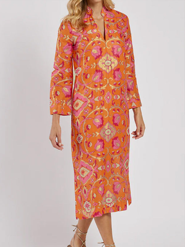 New🔥 Spring Foil Printed V-Neck Dress