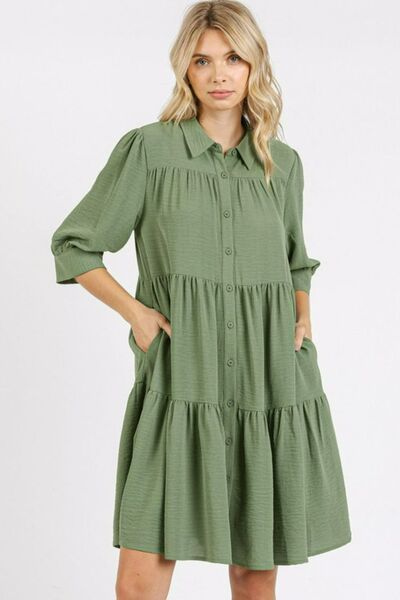 Robe chemise étagée à col et détail boutonné Mittoshop