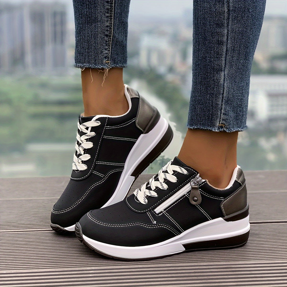 🔥Letzter Tag Promotion 60% RABATT - Bequeme orthopädische Damen-Sneaker mit seitlichem Reißverschluss und dicker Sohle