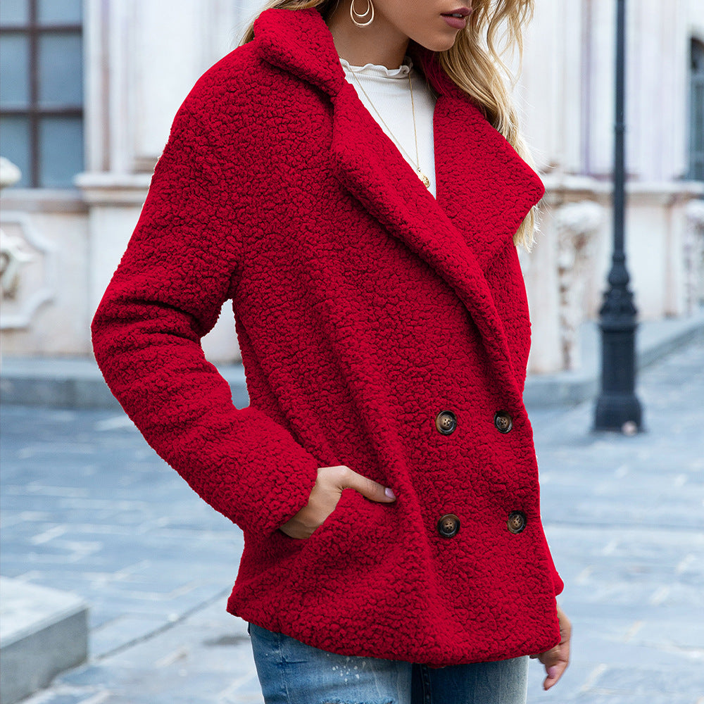 Manteau décontracté épais en peluche pour femme