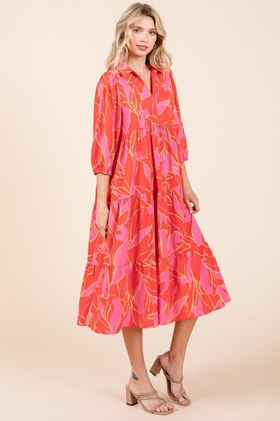 Robe midi à col imprimée et étagée Mittoshop