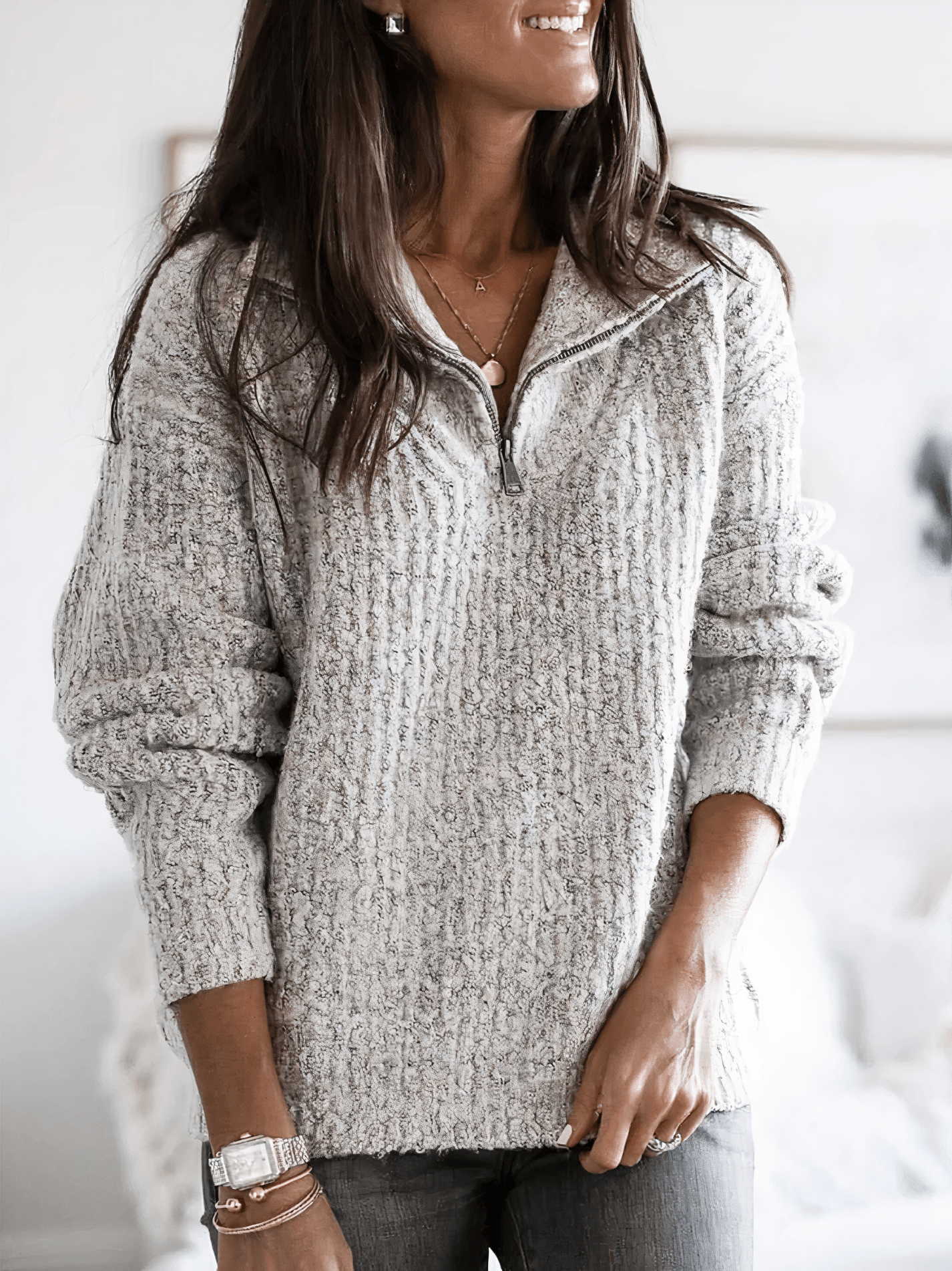 Gerippter Half-Zip Pullover für Damen