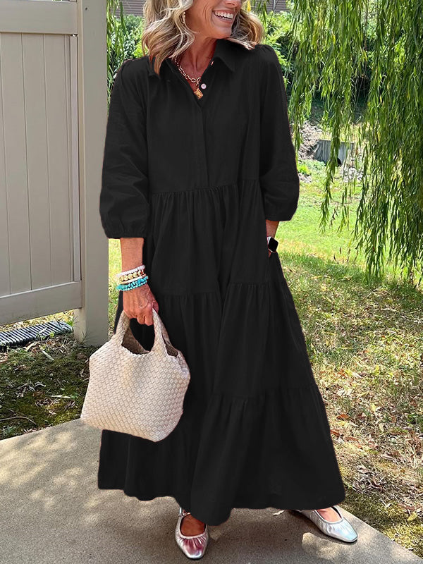 RÄUMUNGSVERKAUF🔥 Lockeres Baumwoll-Leinen-Kleid mit Revers - zollfrei
