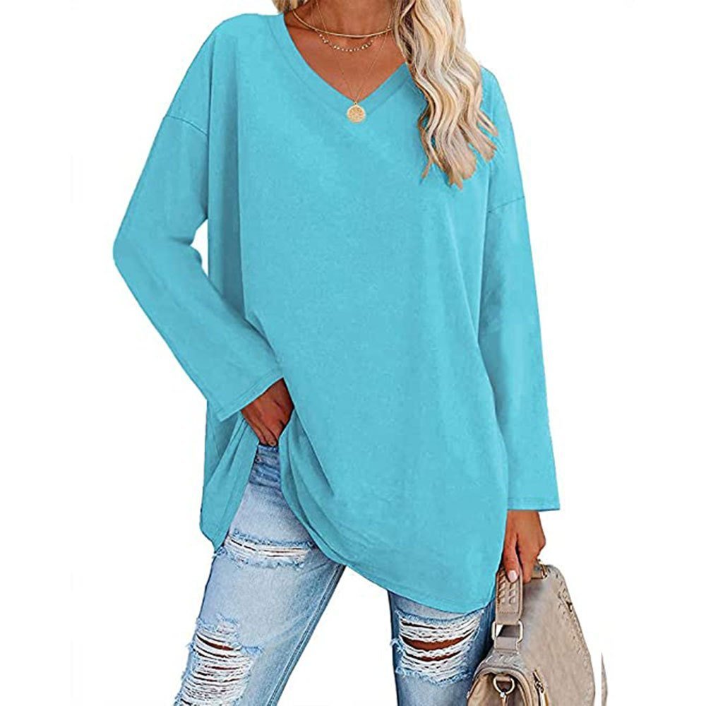 Haut ample à manches longues et col en V tendance pour femme (achetez-en 3, livraison gratuite)