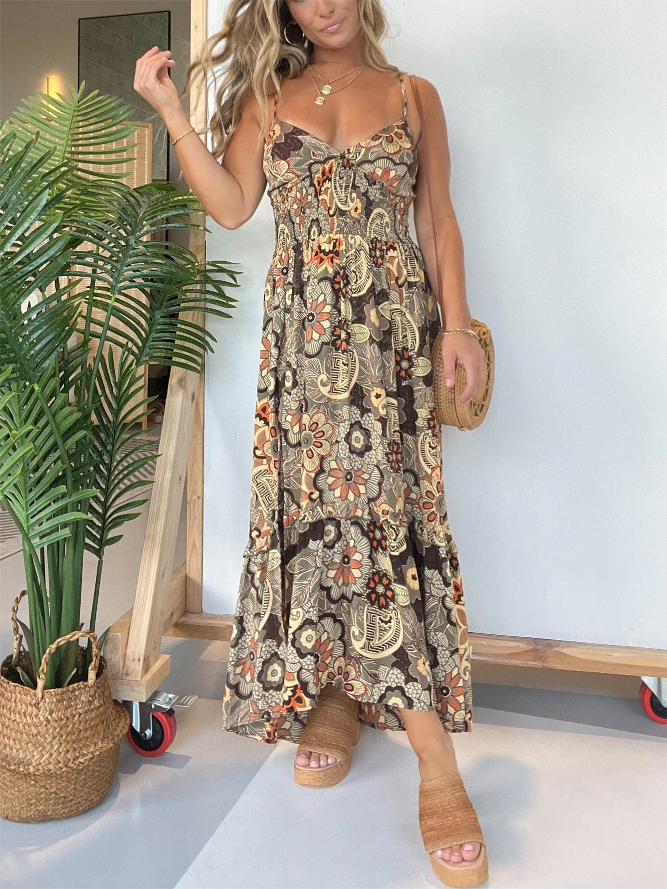 Robe longue fleurie à fines bretelles pour femme (achetez-en 2, la livraison est offerte)