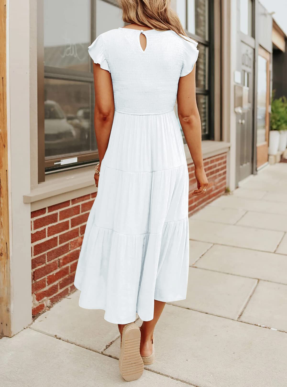 Damen Sommer Freizeit Rüschenärmel Midikleid