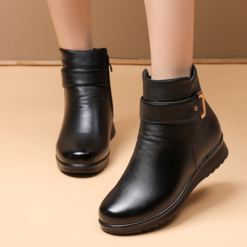 🔥Dernière promotion : 50 % de réduction – Bottes orthopédiques en cuir véritable et laine avec boucle métallique pour femme