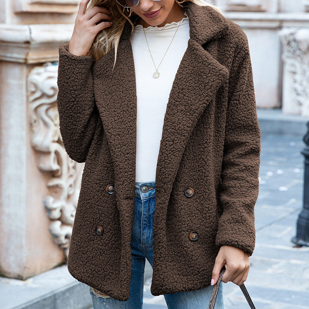 Manteau décontracté épais en peluche pour femme