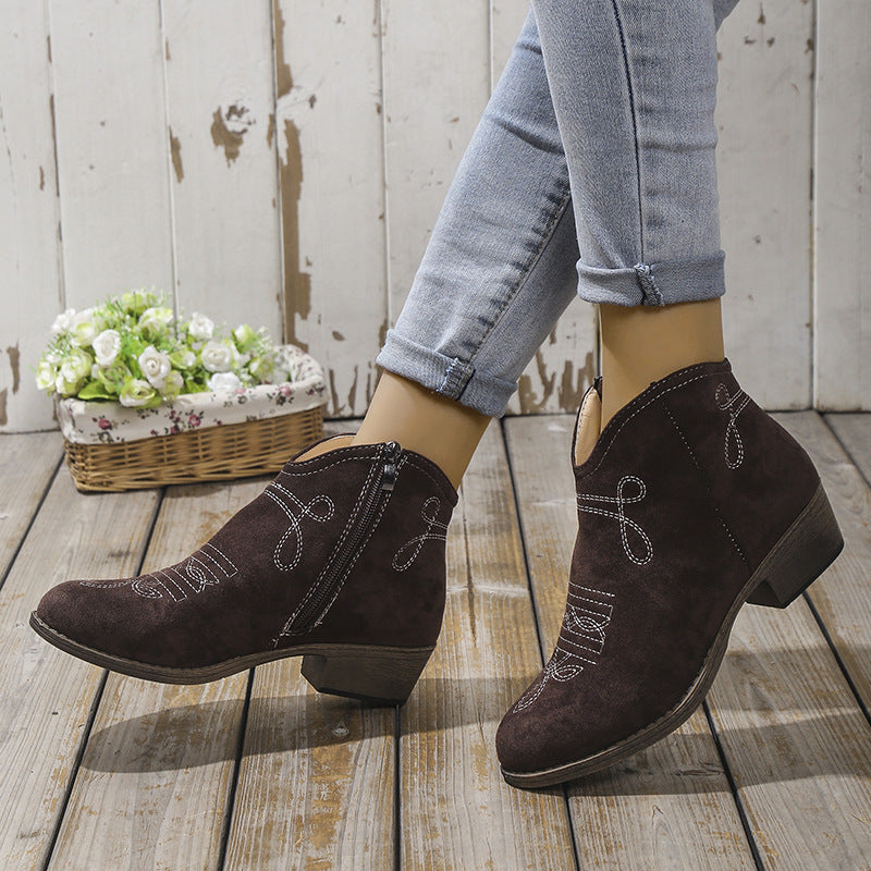 Western-Stickerei-Ankle Boots – Süß & Vielseitig für Alltagsoutfits