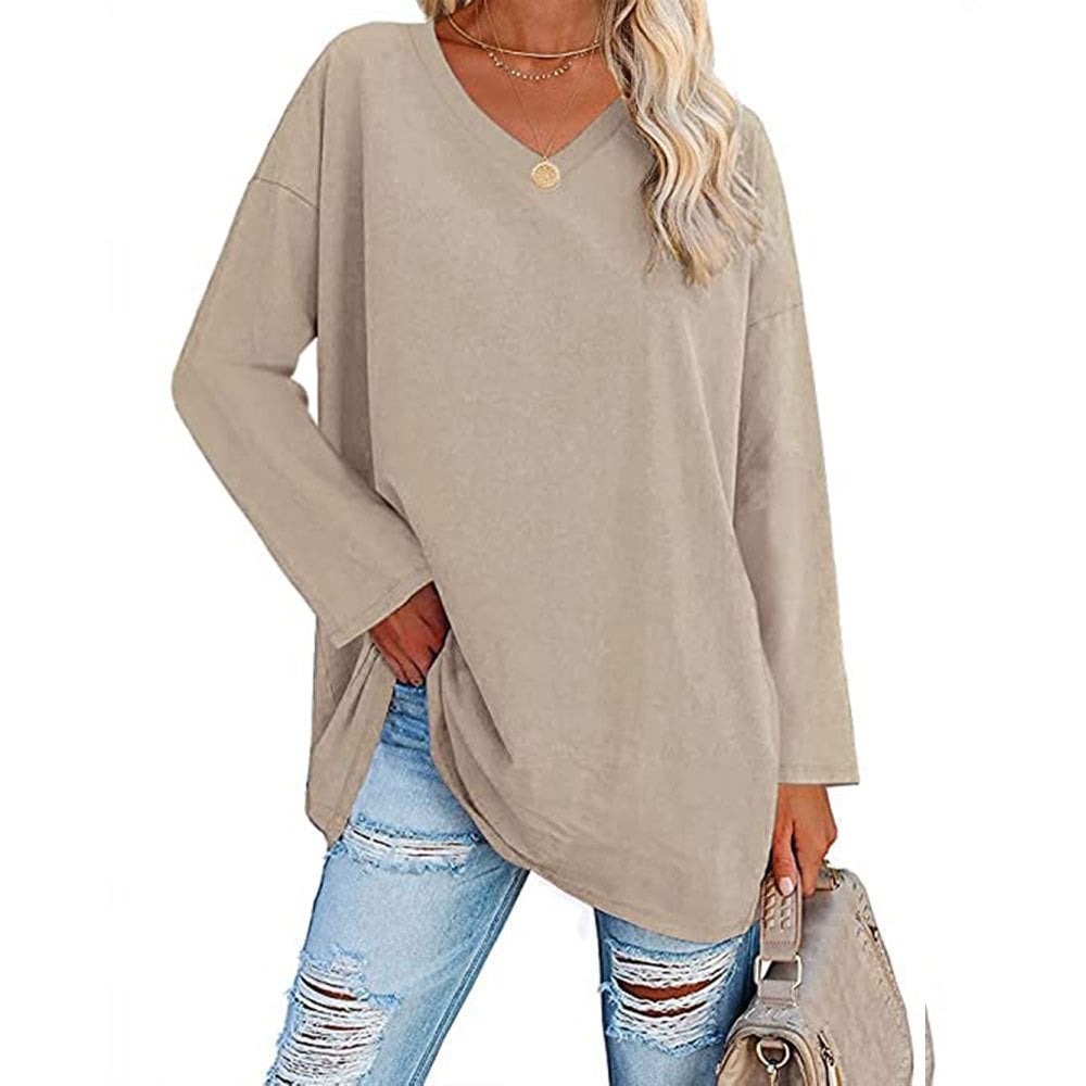 Haut ample à manches longues et col en V tendance pour femme (achetez-en 3, livraison gratuite)