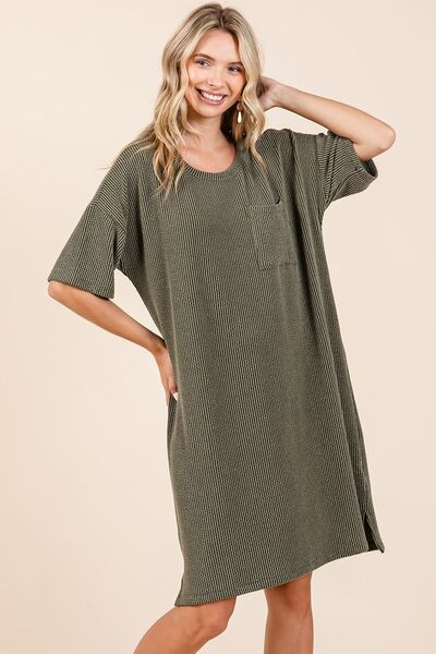 Mittoshop Urban Rippstrick Kurzarm-T-Shirt-Kleid